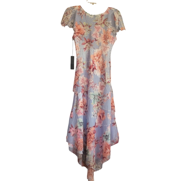 Komarov Tiered Flutter Sleeve Midi Dress  Periwinkle Bloom Size Small Floral - Picture 3 of 10